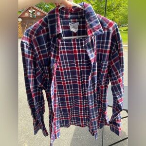 Red and Blue Casual Button Down Shirt with Classic Plaid Design